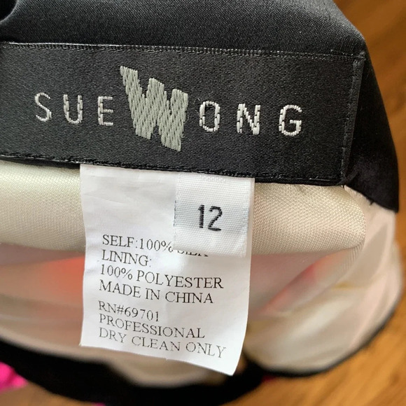 SUE WONG Retro 60s 70s Silk Dress Mod Hippie Cocktail Party, Size 12 - Picture 9 of 13